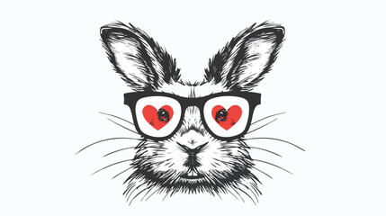 Smiling animal face in heart glasses. Black doodle on