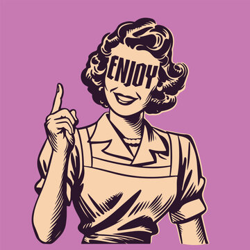 vintage cartoon woman with creepy enjoy in face