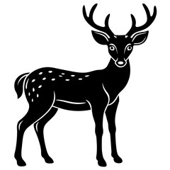 Obraz premium deer silhouette vector, black deer silhouette vector illustration,icon,svg,deer characters,Holiday t shirt,Hand drawn trendy Vector illustration,deer on black background
