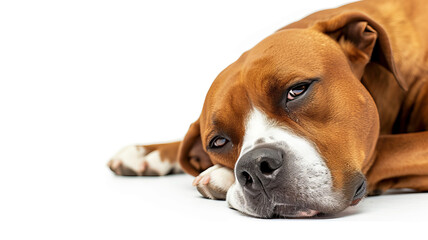 Boxer dog lying down, resting with a thoughtful expression. AI Generative