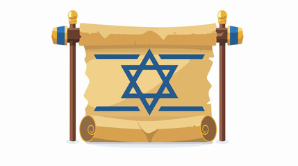 Star of David on scroll icon. flat vector isolated on