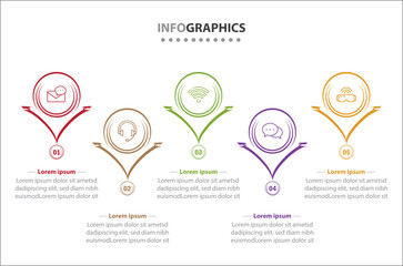 Vector Infographic design with icons. process diagram, flow chart, info graph, Infographics for business concept, presentations banner, workflow layout. 5 options or 5 steps. Vertical Steps