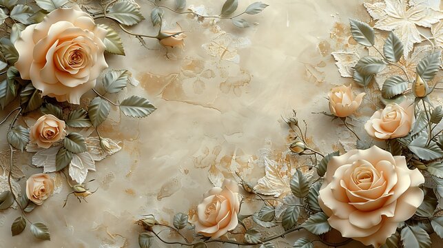 An elegant, vintage-inspired floral lace overlay design, featuring Victorian roses and delicate ferns against a background of aged parchment.