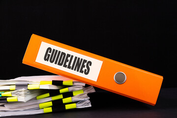 Text, word Guidelines is written on a folder lying on documents on an office desk. Business concept.
