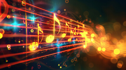 Vibrant musical notes creating a dynamic symphony of light AI Generative.
