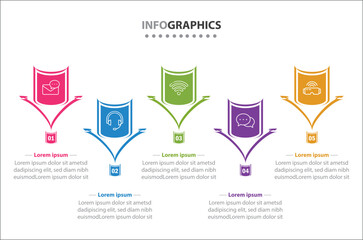 Fototapeta na wymiar Vector Infographic design with icons. process diagram, flow chart, info graph, Infographics for business concept, presentations banner, workflow layout. 5 options or 5 steps. Vertical Steps