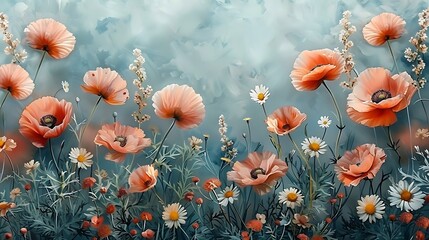 A soft and dreamy watercolor background featuring a delicate mix of wildflowers, including lavender, poppies, and daisies.