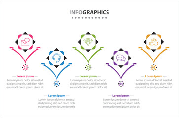 Vector Infographic design with icons. process diagram, flow chart, info graph, Infographics for business concept, presentations banner, workflow layout. 5 options or 5 steps. Vertical Steps