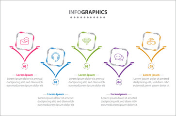 Vector Infographic design with icons. process diagram, flow chart, info graph, Infographics for business concept, presentations banner, workflow layout. 5 options or 5 steps. Vertical Steps