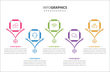 Vector Infographic design with icons. process diagram, flow chart, info graph, Infographics for business concept, presentations banner, workflow layout. 5 options or 5 steps. Vertical Steps