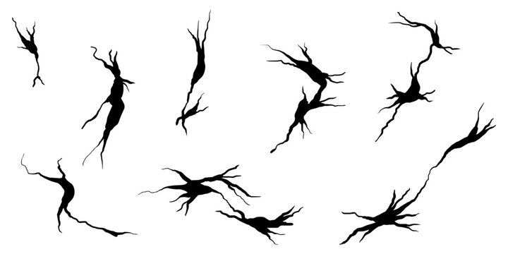 Hand drawn cracked wall, ground, glass, egg. doodle break set. vector illustration