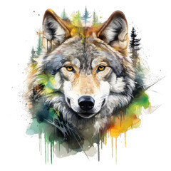 Watercolor wolf t-shirt design isolated on transparent background . T shirt print design , illustration