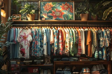 Fototapeta na wymiar summer clothing store,small business, selective focus