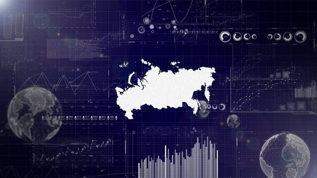 Russia Country Corporate Background With Abstract Elements Of Data analysis charts I Showcasing Data analysis technological Video with globe,Growth,Graphs,Statistic Data of Russia Country