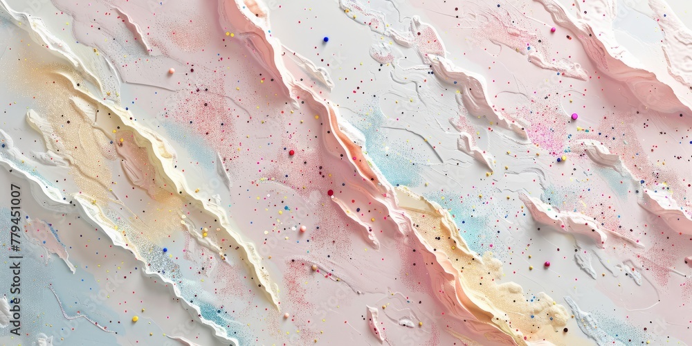 Sticker Pastel-colored marble mural with delicate colorful confetti sprinkle over a white background.