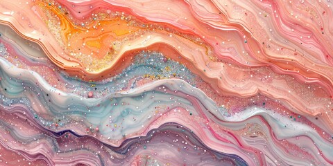 Pastel-colored marble mural with delicate colorful confetti sprinkle over a white background. - obrazy, fototapety, plakaty