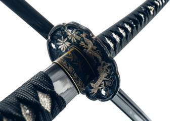 Traditional Katana Sword Tsuba and Blade Detail