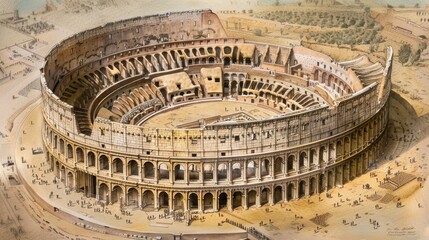 A detailed drawing of a Roman colosseum  AI generated illustration