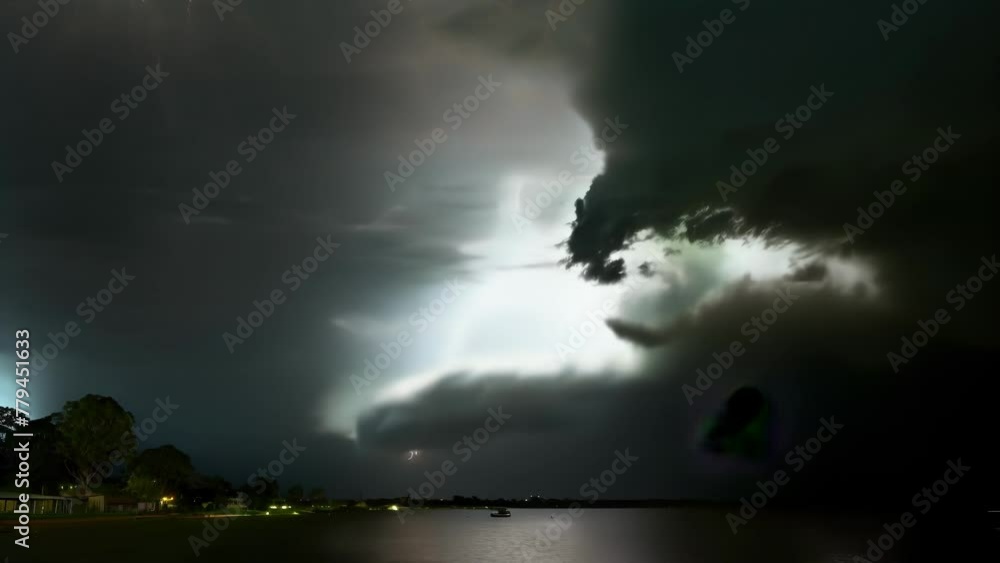 Poster the skies are alive with sound and motion as the thunderstorm rages on. dark clouds loom overhead un