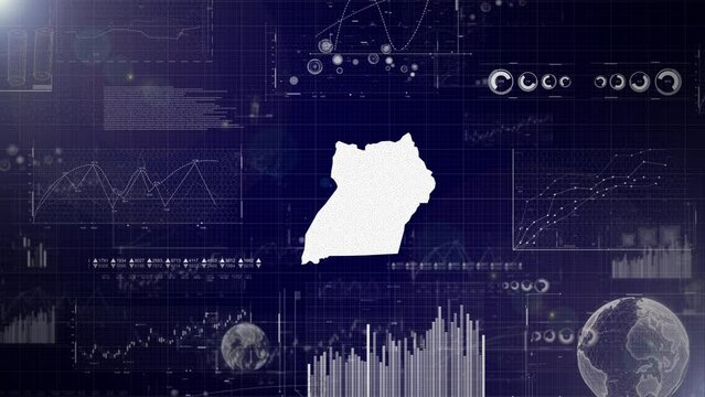 Uganda Country Corporate Background With Abstract Elements Of Data analysis charts I Showcasing Data analysis technological Video with globe,Growth,Graphs,Statistic Data of Uganda Country
