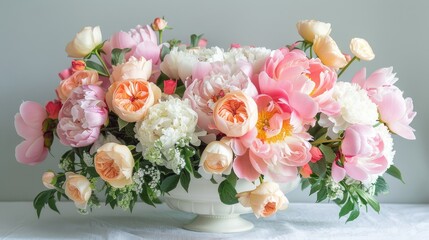 A dreamy arrangement of peonies and roses with a touch of sophistication  AI generated illustration