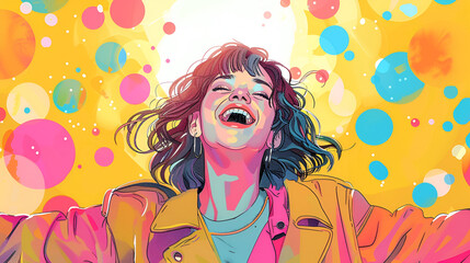Obraz na płótnie Canvas Girl laughing having fun posing and go shopping, generative Ai