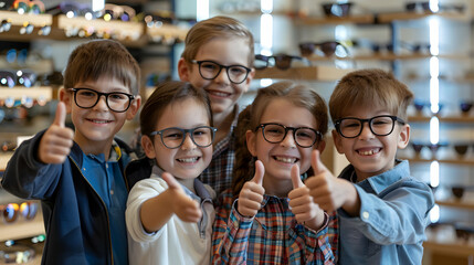 Obraz premium Group of children doing their dream job as Physicists at the laboratory. Concept of Creativity, Happiness, Dream come true and Teamwork.