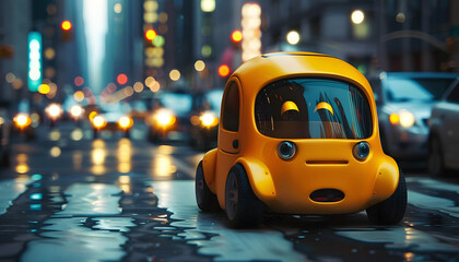 Imagine the car emoji representing transportation and commuting navigating through city streets...