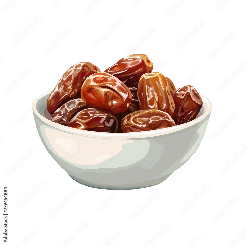 Poster a close up of a bowl of dates on a transparent background