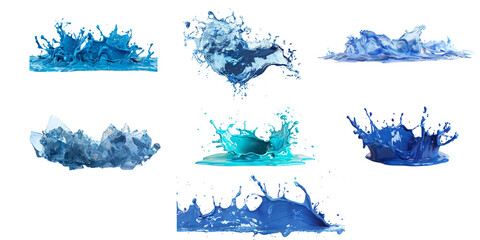 Water splash in blue color isolated on white background 