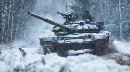 tank on frozen winter battlefield