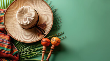 Mexican sombrero hat and maracas - 779455043
