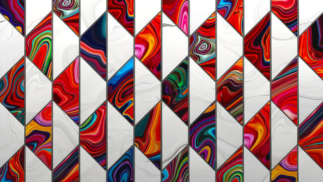 Marble Trapezoid Symphony: Fusion of Colors. (3D Illustration)