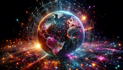 Naklejka na ściany i meble Vibrant Global Network Concept with a Technological Earth