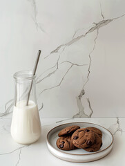 Milk in a bottle and chocolate cookies - 779455613