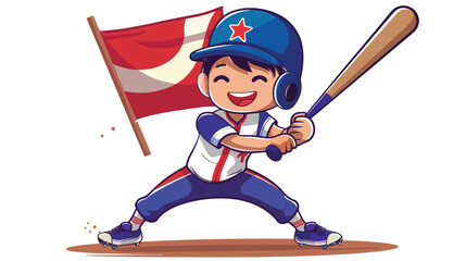 Laos flag mascot cartoon as a baseball player 