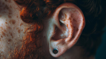 Man ear with men ear piercing close-up view