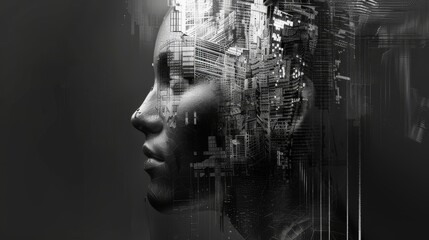A human face with subtle hints of building structures  AI generated illustration