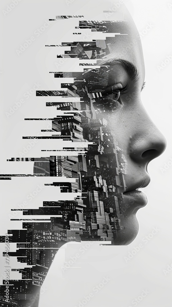 Aufkleber a human face with subtle hints of building structures ai generated illustration