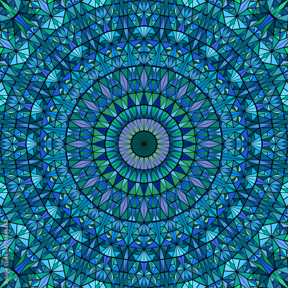 Poster dynamic polygonal abstract geometrical round tiled mosaic background - circular hypnotic colorful ve