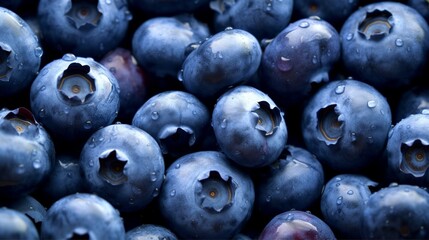 Fresh blueberries with water drops close up. Healthy food background. - obrazy, fototapety, plakaty