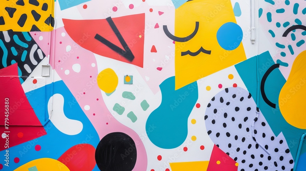Poster a memphis-style pattern as a bold and colorful backdrop ai generated illustration