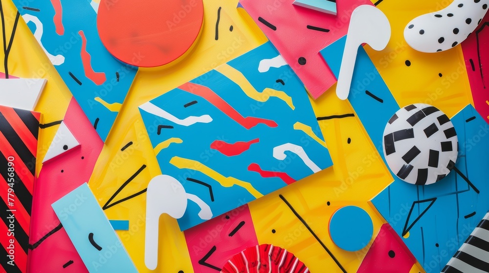 Poster a memphis-style pattern as a bold and colorful backdrop ai generated illustration