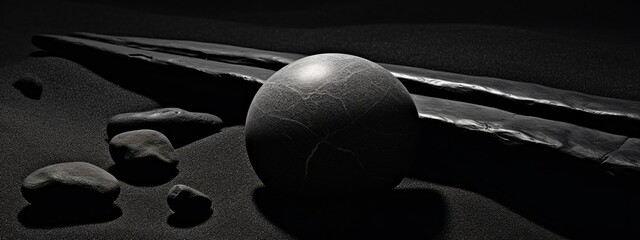 Fototapeta premium Black and white 3D illustration of a planet on a dark background