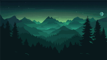 Fototapeta na wymiar Night view in mountains and wilderness vector illustration