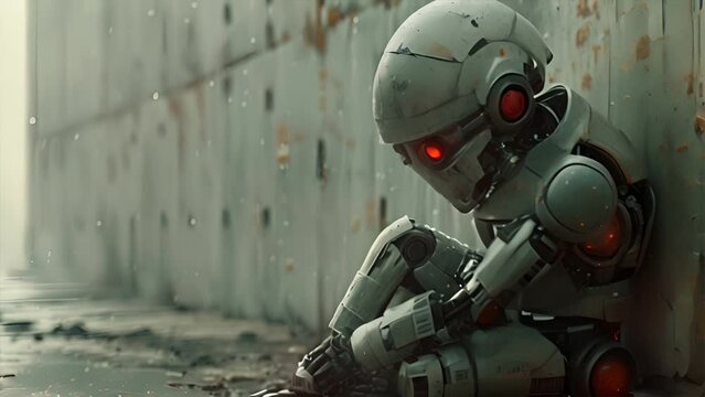 Tattered robots, bowls, begging on the streets,generative ai