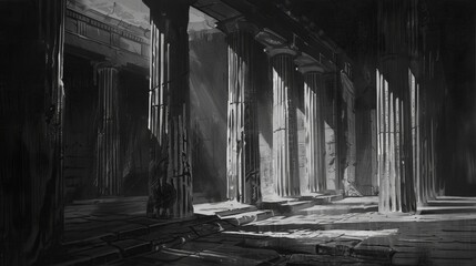A monochromatic study of a Greek temple  AI generated illustration