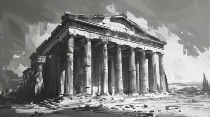 A monochromatic study of a Greek temple  AI generated illustration