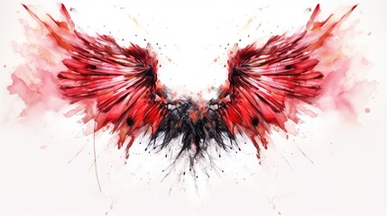 Red and black wings isolated on white background. Watercolor painting.