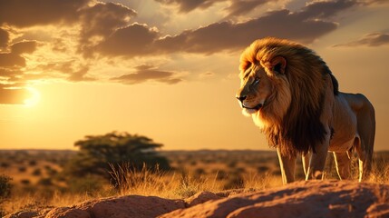 Lion at sunset in Serengeti National Park, Tanzania